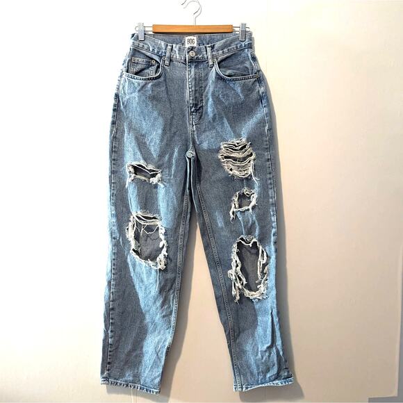 Urban Outfitters High Rise Baggy Distressed Ripped Light wash Jeans Size 28 - Picture 2 of 8